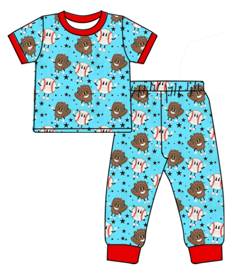 Baby Boy Short Sleeves Baseball Shirt Pants Pajamas Clothes Set Moq 5