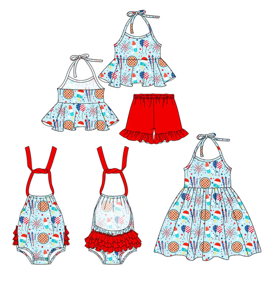 ( Moq 5 Each Style ) Baby Girl Sleeveless 4th Of July Sibling Romper Dress Set 3.22