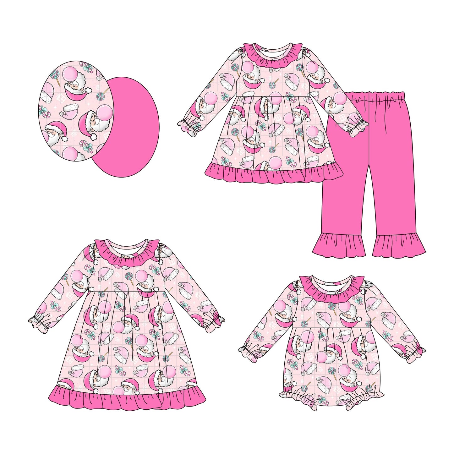 ( Moq 5 Each Style ) Baby Girl Toddler Santa Pink Christmas Sibling Romper Dress Set