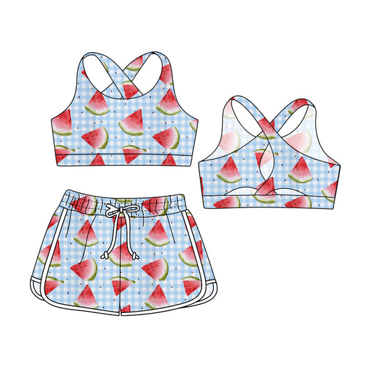 ( Moq 5 Each Style ) Baby Girl Sleeveless Flower Watermelon Tops Shorts Sibling Swimsuit Set 3.29