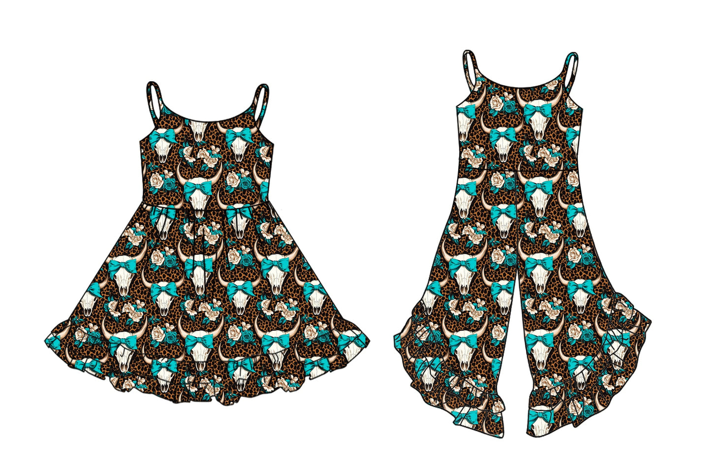 Baby Girl Straps Western Cow Bows Leopard Sibling Jumpsuit Dress ( Moq 5 Each Style ) 2.27