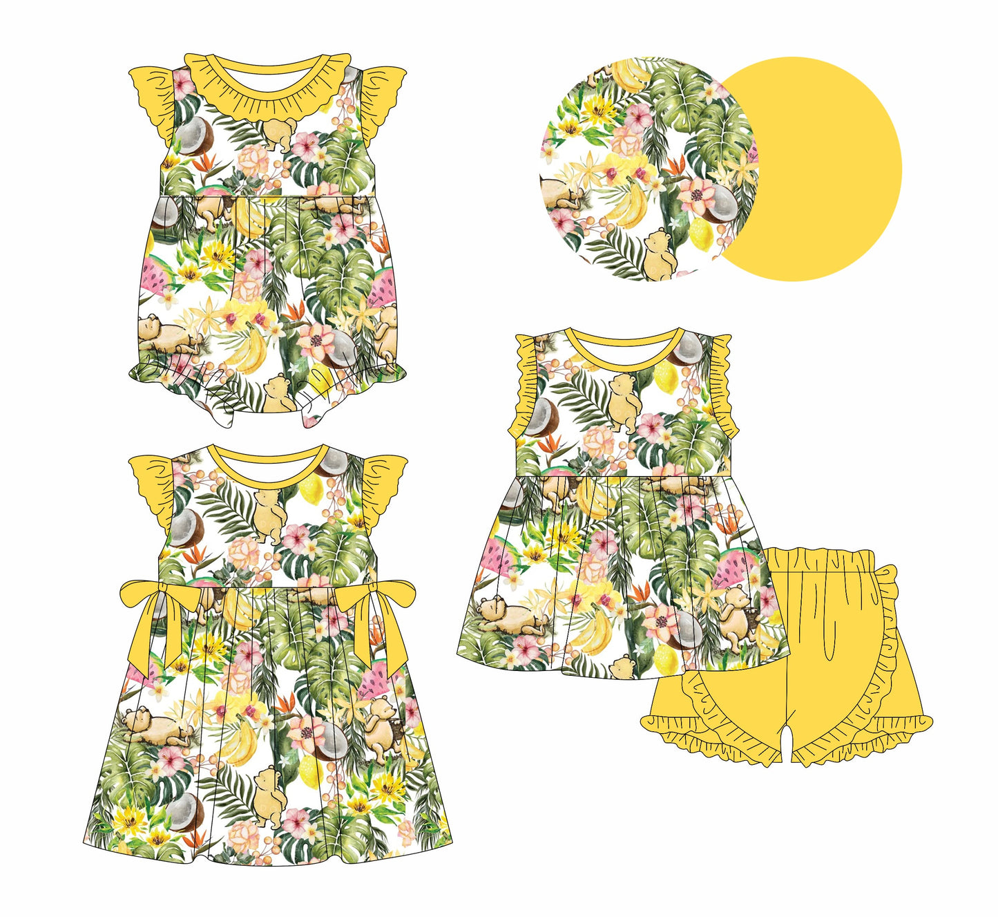 Baby Girl fruits Yellow Sibling Romper Dress Set ( Moq 5 Each Style ) 1.23