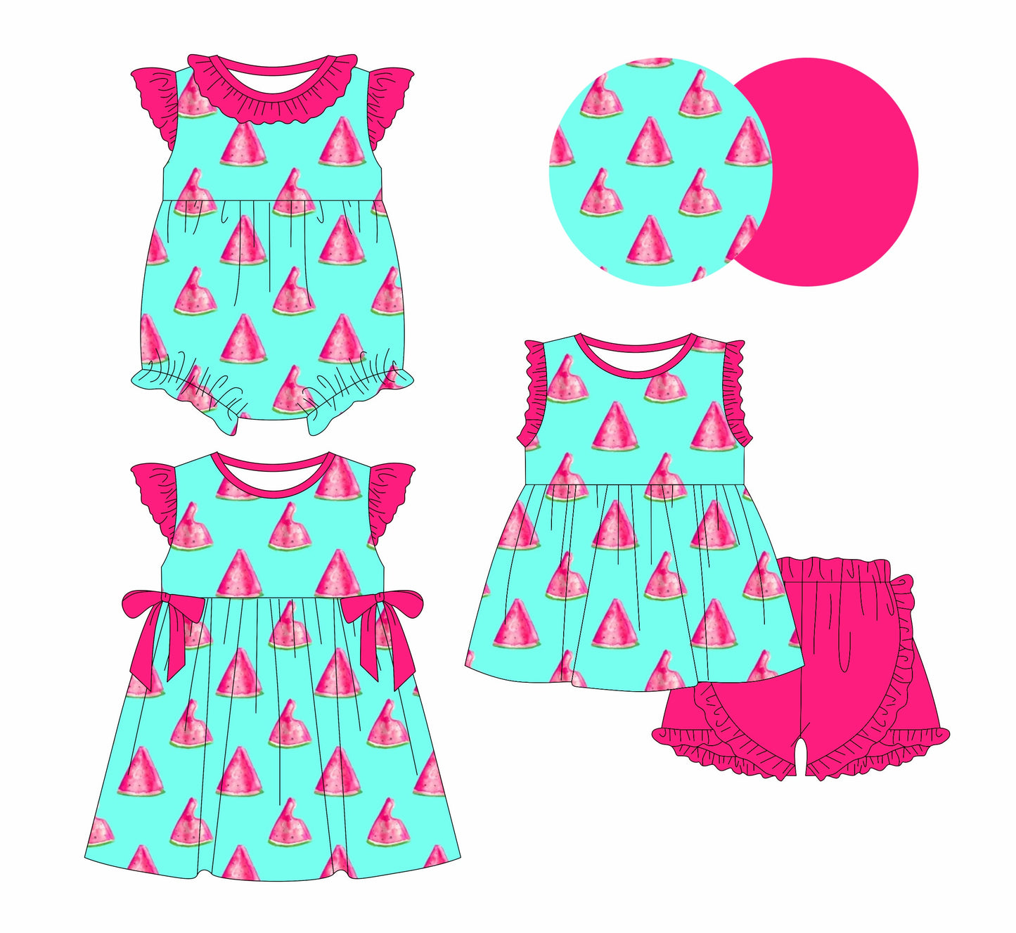 Baby Girl Watermelon Sibling Romper Dress Set ( Moq 5 Each Style ) 1.2