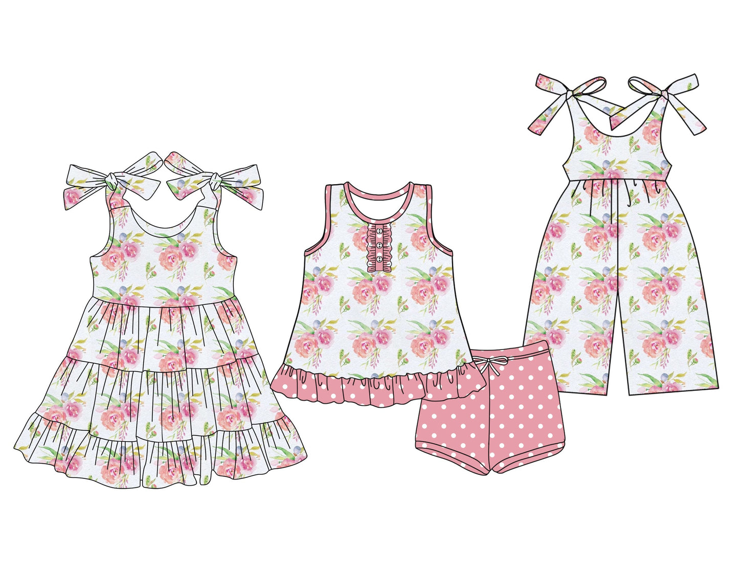 Baby Girl Straps Flower Sibling Jumpsuit Dress Set ( Moq 5 Each Style ) 3.14