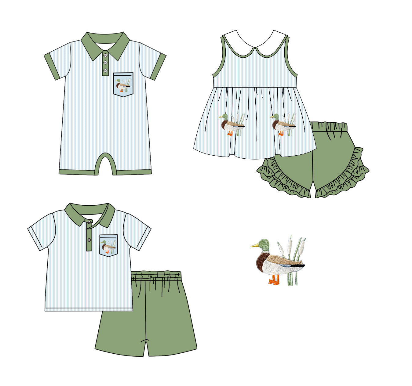 Baby Boy Girl Ducks Sibling Summer Romper Clothes Set ( Moq 5 Each Design )11.22