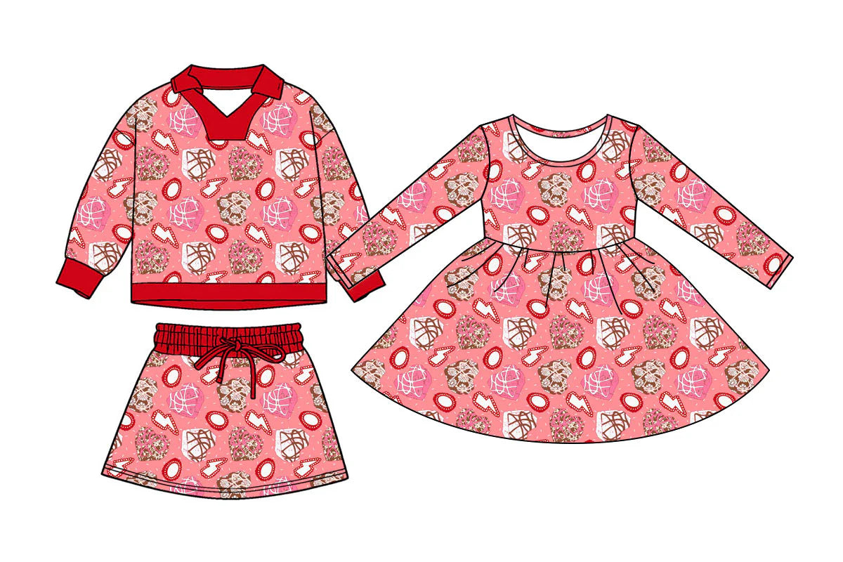 ( Moq 5 Each Style ) Baby Girls Long Sleeves Valentine's Hearts Sibling Dress Set