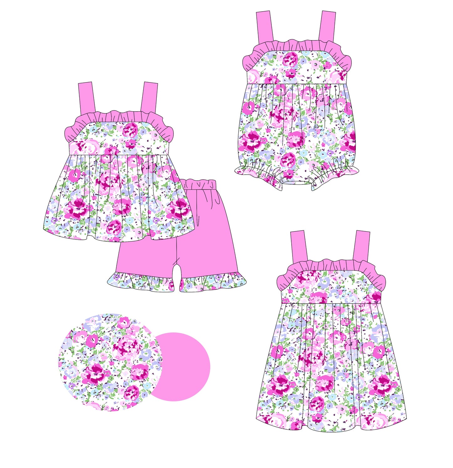 Baby Girl Sleeveless Flower Ruffle Sibling Romper Dress Set ( Moq 5 Each Style ) 2.28