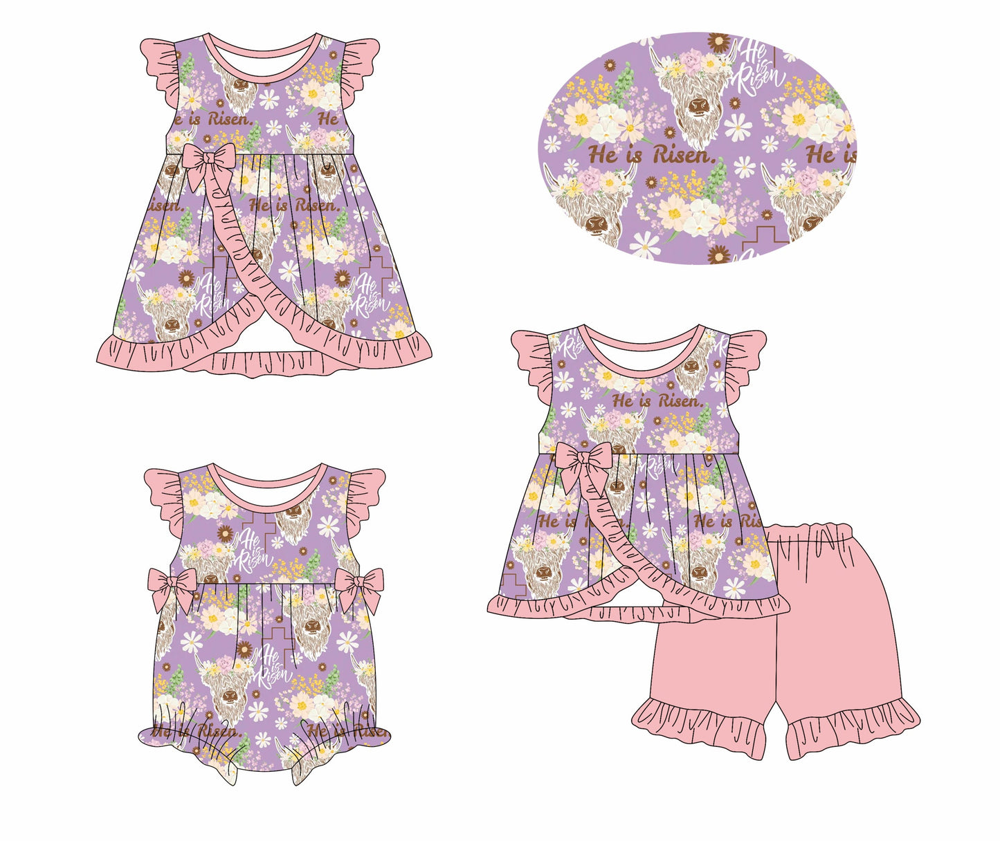 Baby Girl Cow Bows Flower Sibling Romper Dress Set ( Moq 5 Each Style ) 1.11