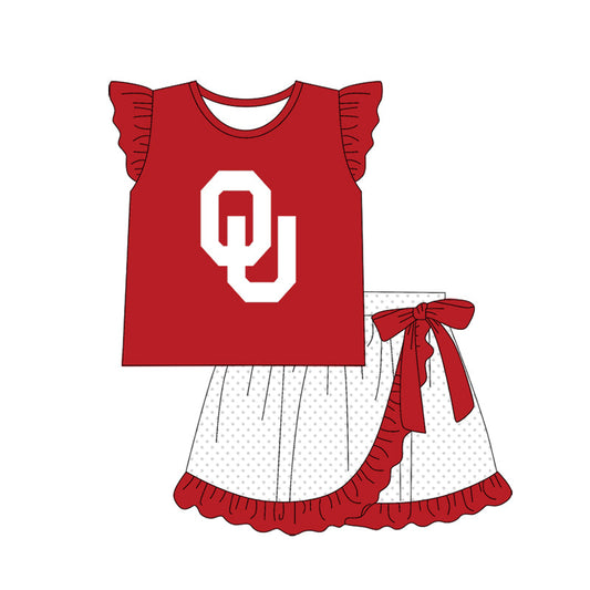 Baby Girl Short Sleeves Team Red Shirt Ruffle Skirt Clothes Set (Moq 5 )
