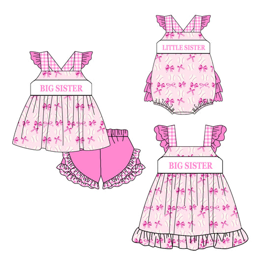 Baby Girl Big Little Sister Baceball Bows Sibling Romper Dress Clothes Set ( Moq 5 Each Design )11.20