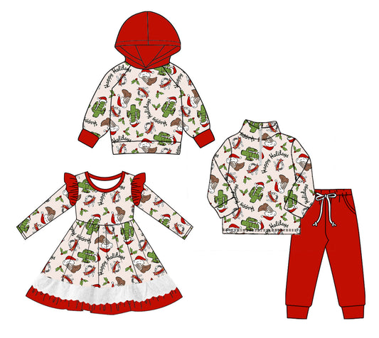 ( Moq 5 Each Style ) Baby Girl Toddler Cactus Christmas Sibling Shirt Dress Set