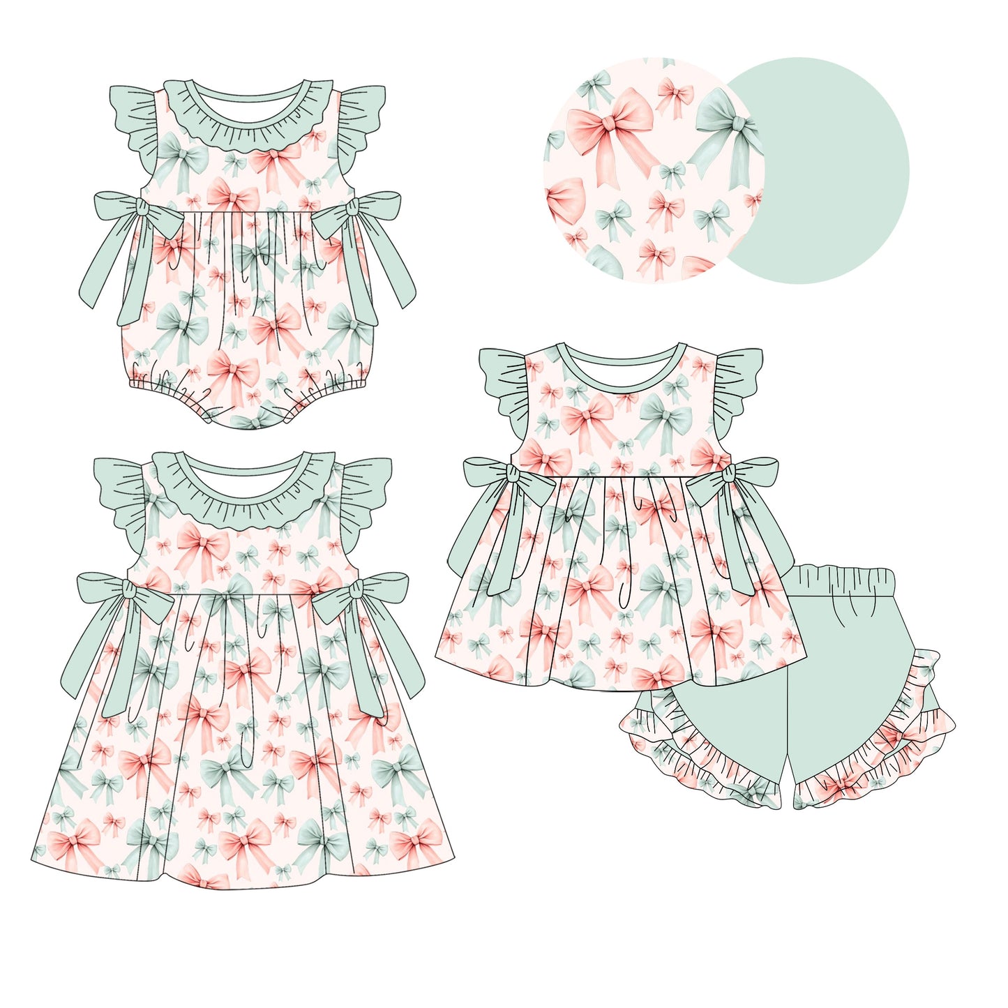 Baby Girl Short Sleeves Bows Sibling Romper Dress Set ( Moq 5 Each Style ) 4.2