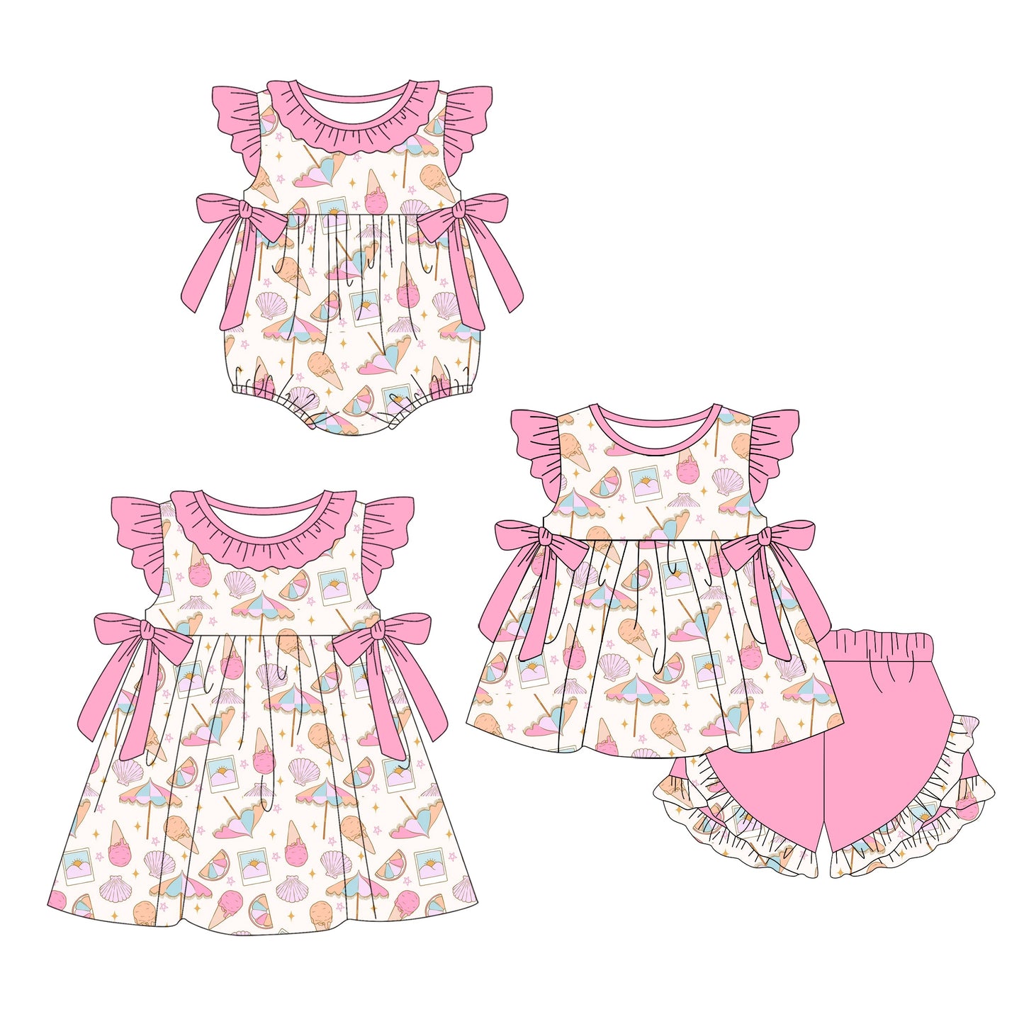 ( Moq 5 Each Style ) Baby Girl Short Sleeves Pink Bows Sibling Summer Romper Dress Set 4.23