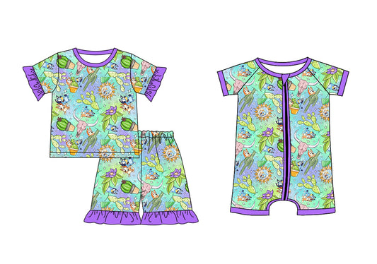 Children Girl Short Sleeves Dogs Cow Cactus Sibling Romper Clothes Set ( Moq 5 Each Design ) 12.3