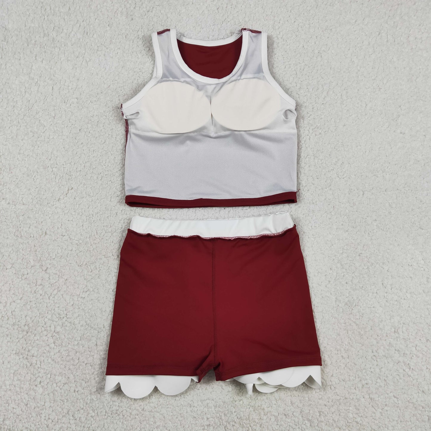 Sibling Baby Girls Kids Sleeveless Shirts Scallop Skirts Shorts Yoga Active Sets Clothes RTS