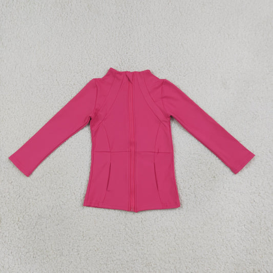 Baby Girls Kids Long Sleeves Hot Pink Pockets Yoga Active Zipper Tops RTS