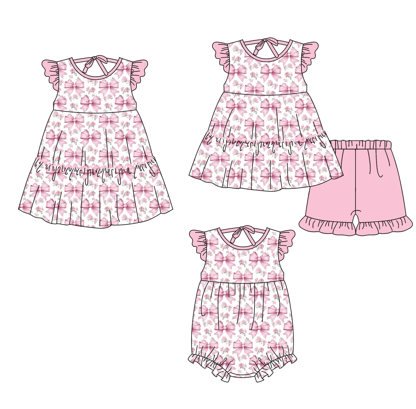 ( Moq 5 Each Style ) Sibling Baby Girls Kids Short Sleeves Bows Flower Romper Dress Set Summer Clothes
