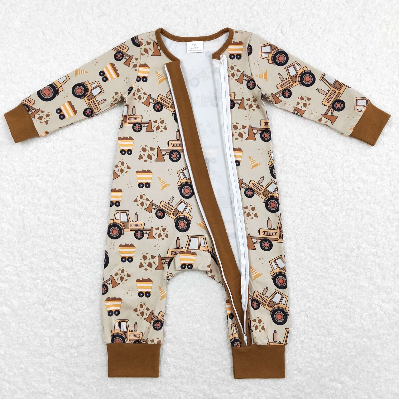 LR0508 Baby Boy Long Sleeves Construction Zipper One Piece Romper