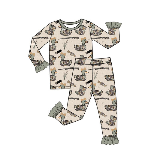 ( Moq 5 ) Preorder Baby Girls Kids Long Sleeves Ducks Bows Shirt Camo Pants Set Pajamas Hunting Clothes