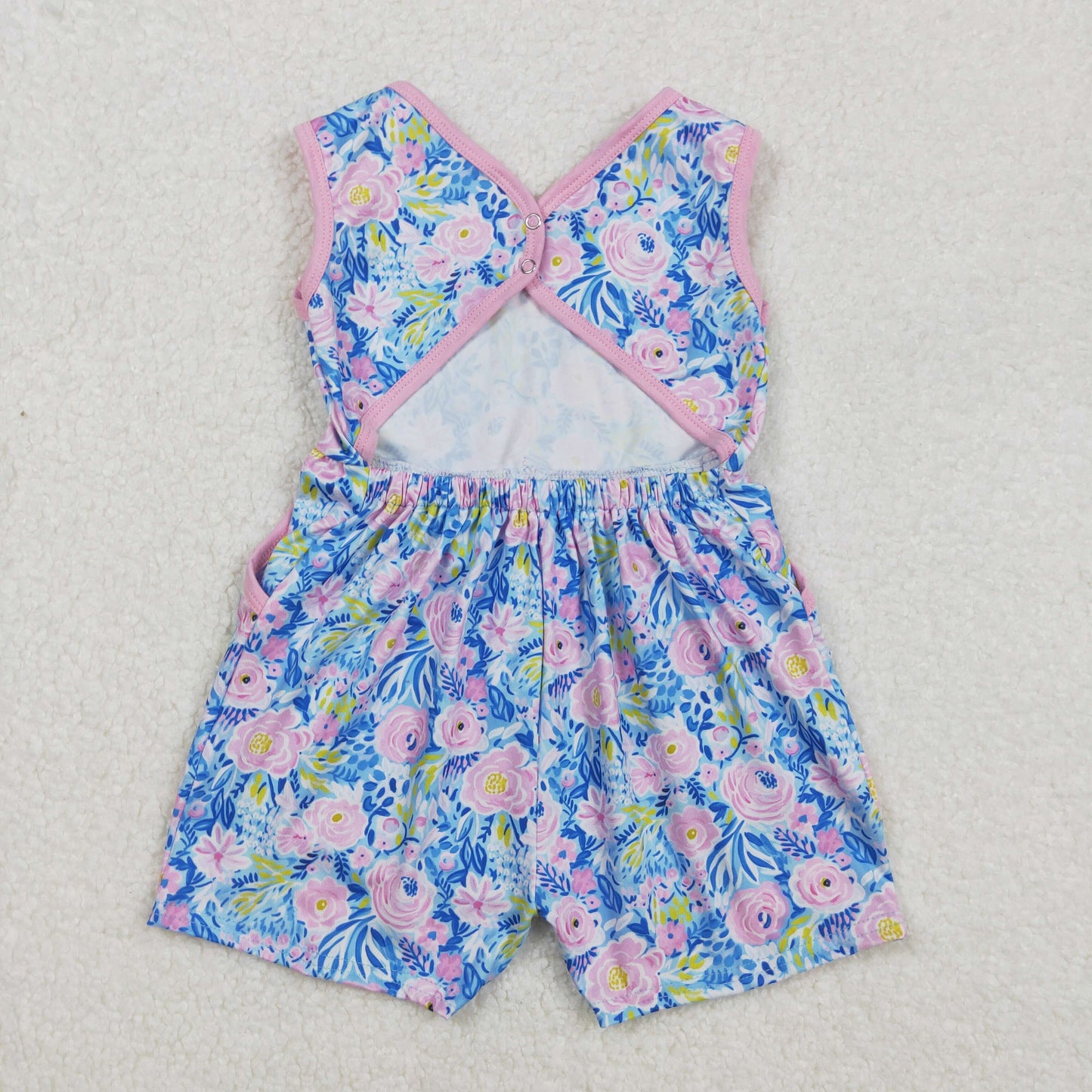 Baby Girl Sleeveless Flower Bows Pockets Shorts Jumpsuit RTS