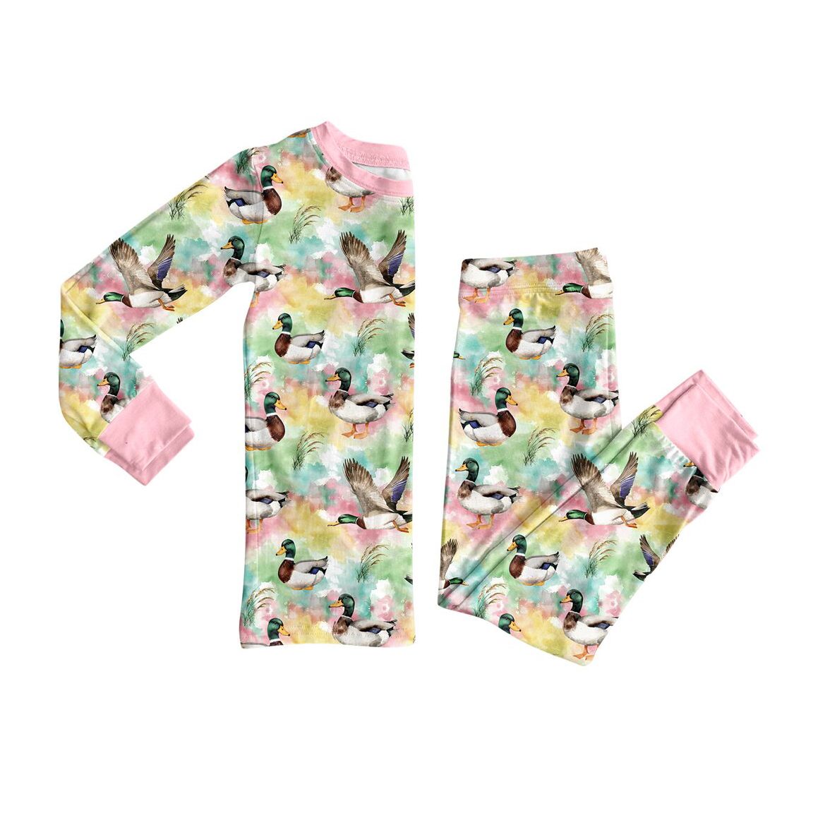 ( Moq 5 ) Preorder Baby Girls Kids Long Sleeves Ducks Shirt Pants Set Pajamas Clothes