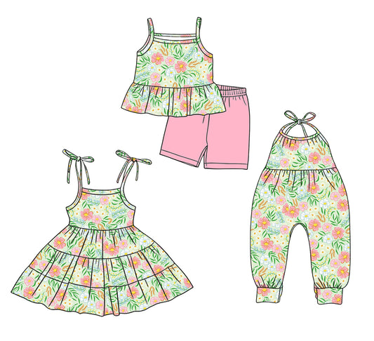 ( Moq 5 Each Style ) Baby Girls Kids Flower Sibling Summer Dress Set Jumpsuit