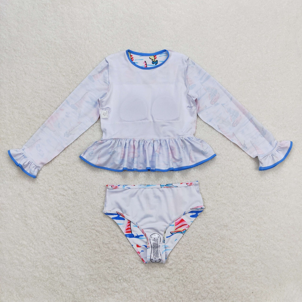 Baby Girl Toddler Long Sleeves Boats Blue Bows Tops Skirt Shorts Shorts Swimsuit Set RTS