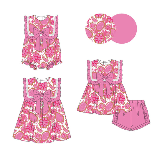 Baby Girl Western Pink Bows Sibling Romper Dress Set ( Moq 5 Each Style ) 3.14