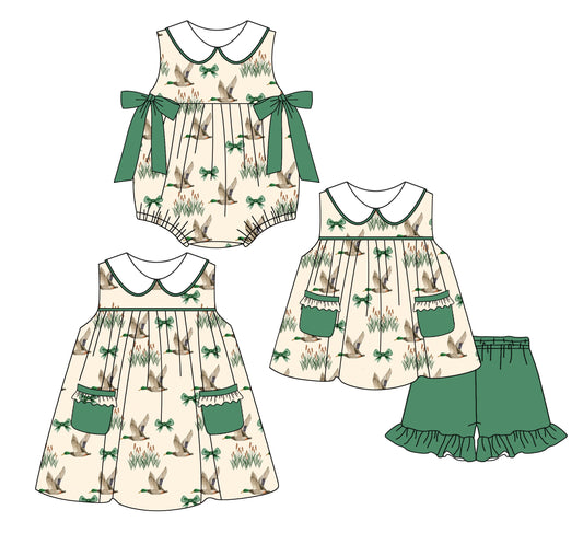 Baby Girl Ducks Green Bows Sibling Romper Dress Set ( Moq 5 Each Style ) 2.21