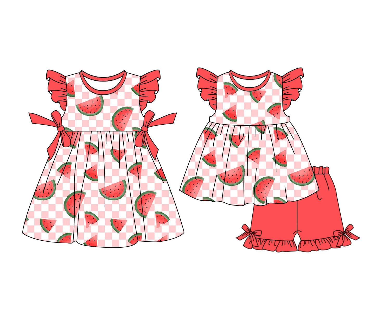 Baby Girl Watermelon Checked Sibling Dress Set ( Moq 5 Each Style ) 1.4