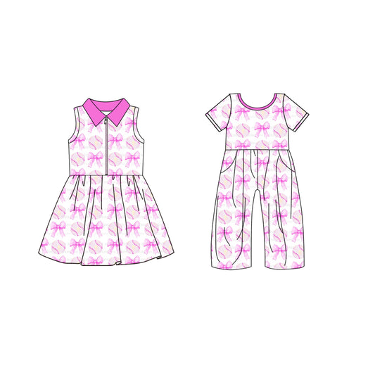 ( Moq 5 Each Style ) Baby Girl Pink Bows Baseball Sibling Summer Dress Jumpsuit 4.19