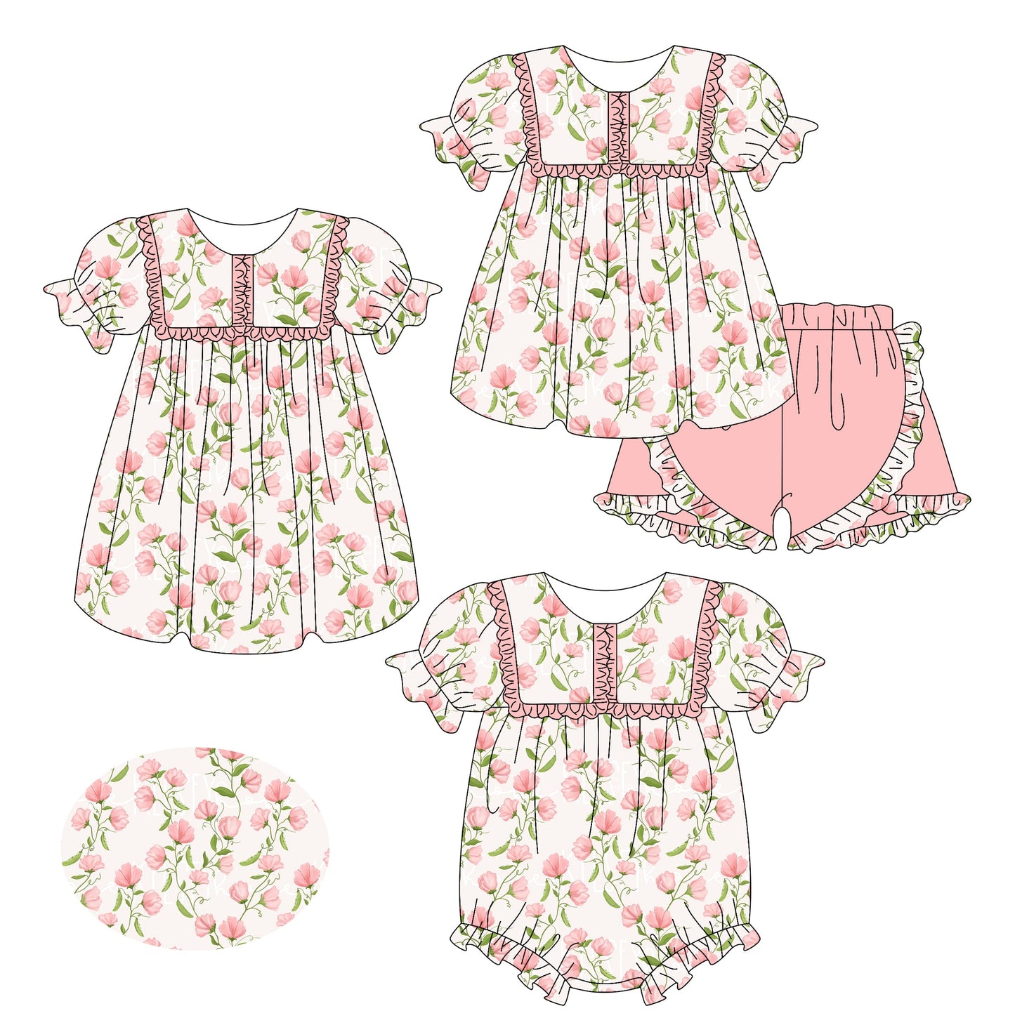 Baby Girl Short Sleeves Flower Sibling Romper Dress Set ( Moq 5 Each Style ) 2.14