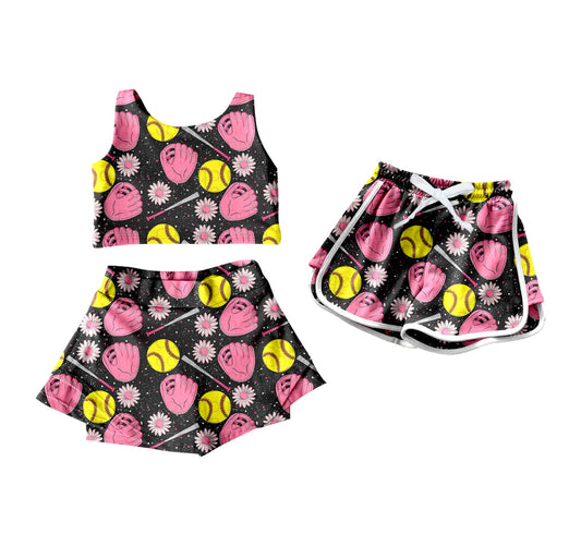 ( Moq 5 Each Style ) Baby Girl Sleeveless Flower Softball Sibling Shorts Set 4.18