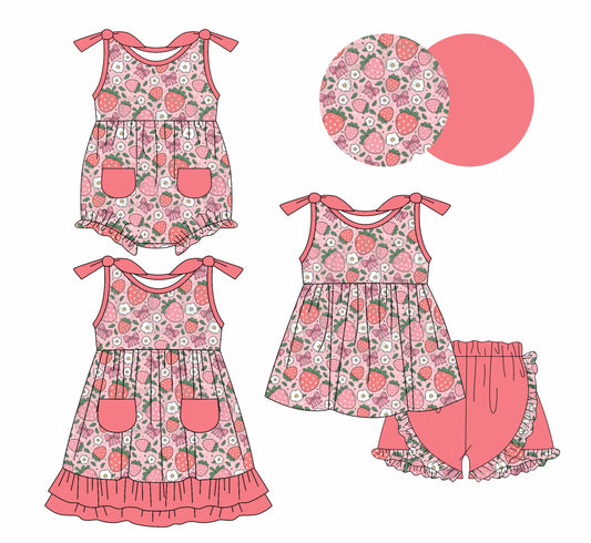 Baby Girl Strawberry Flower Bows Sibling Dress Romper Set ( Moq 5 Each Style ) 1.6