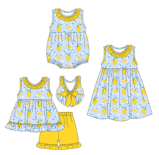 ( Moq 5 Each Style ) Baby Girl Lemon Yellow Bows Sibling Romper Dress Set 3.28