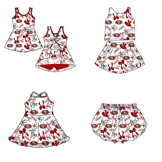 ( Moq 5 Each Style ) Baby Girls Toddler Red Bows Team Sibling Shorts Dresses Set Summer Clothing