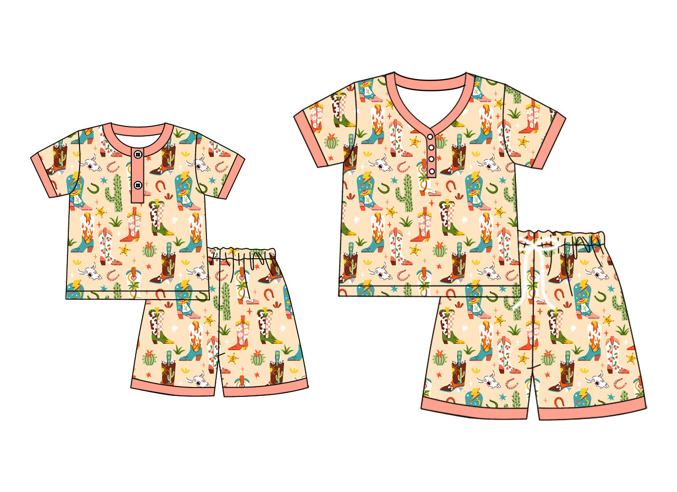 ( Moq 5 Each Style ) Baby Girl Adult Women Western Boots Sibling Mommy And Me Family Pajamas Set 4.24