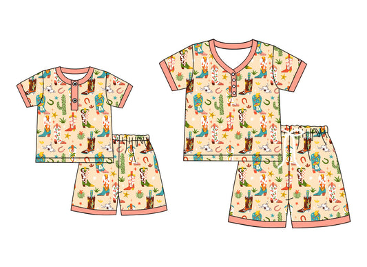 ( Moq 5 Each Style ) Baby Girl Adult Women Western Boots Sibling Mommy And Me Family Pajamas Set 4.24