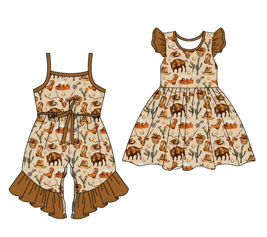 Baby Girl Western Cow Sibling Dress Jumpsuit ( Moq 5 Each Style ) 12.30