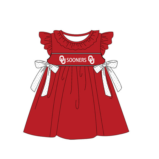 Baby Girl Short Sleeves Team Bows Knee Length Red Dress (Moq 5 )