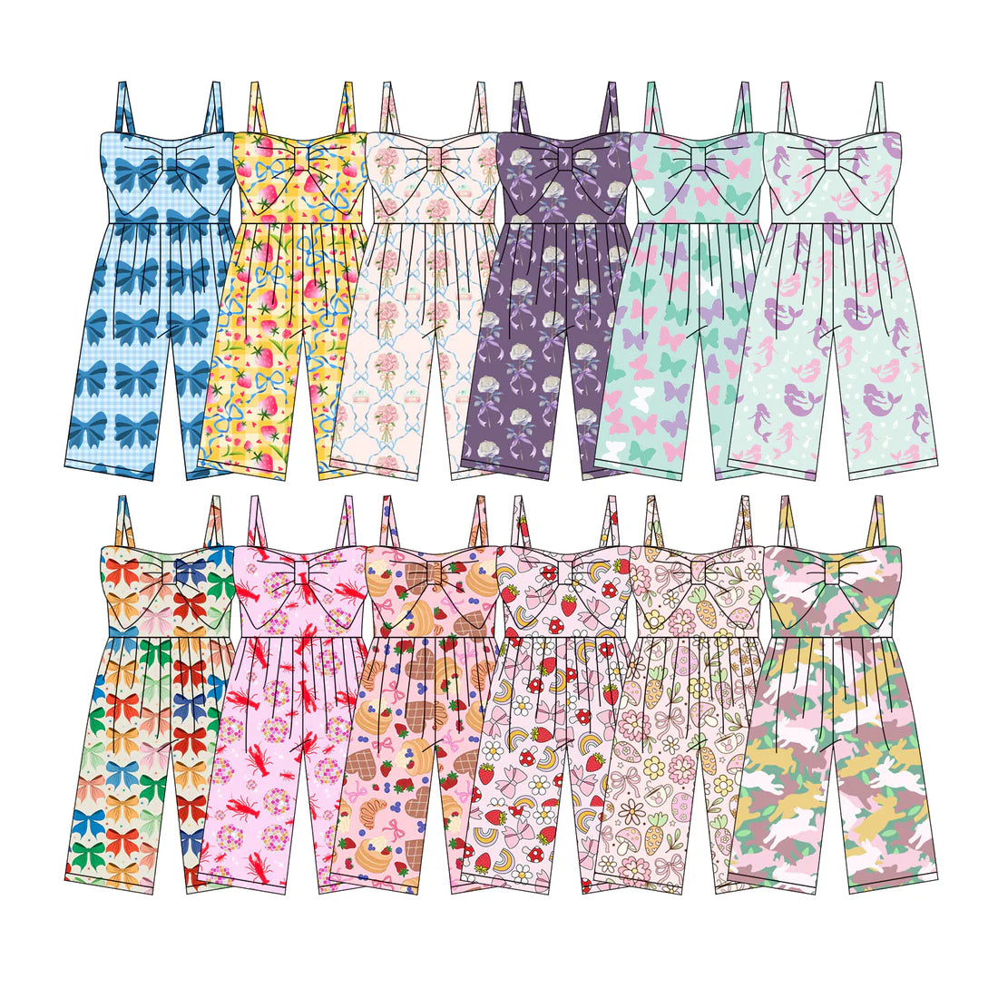 ( Moq 5 Each Style ) Sibling Baby Girls Kids Sleeveless Bows Pants Jumpsuits