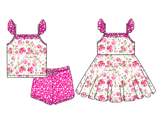 Baby Girl Straps Pink Flower Sibling Dress Set ( Moq 5 Each Style ) 3.20