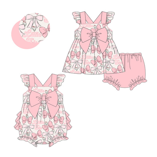 Baby Girl Short Sleeves Little Sister Bows Floral Pink Sibling Romper Dress Set ( Moq 5 Each Style ) 3.11