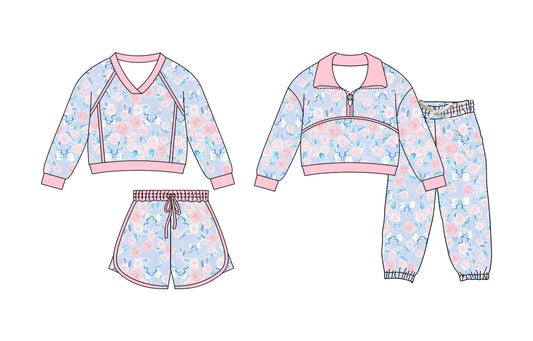 ( Moq 5 Each Style ) Baby Girls Kids Long Sleeves Flower Tops Short Pants Sibling Sets