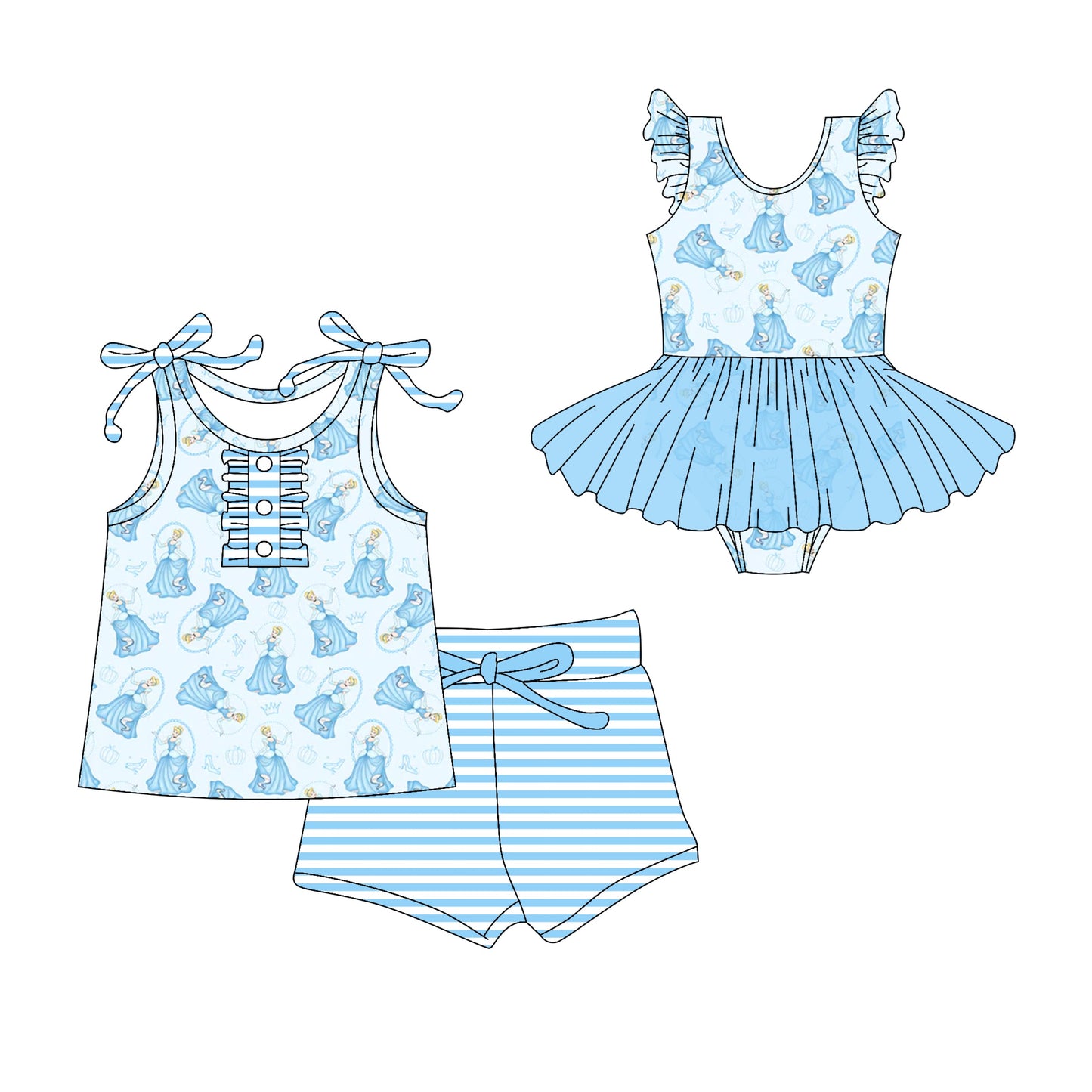 Baby Girl Princess Blue Sibling Tulle Romper Dress Set ( Moq 5 Each Style ) 3.10