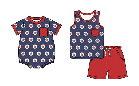 Baby Boy Stars Red Pockets Sibling Romper Set ( Moq 5 Each Style ) 3.21