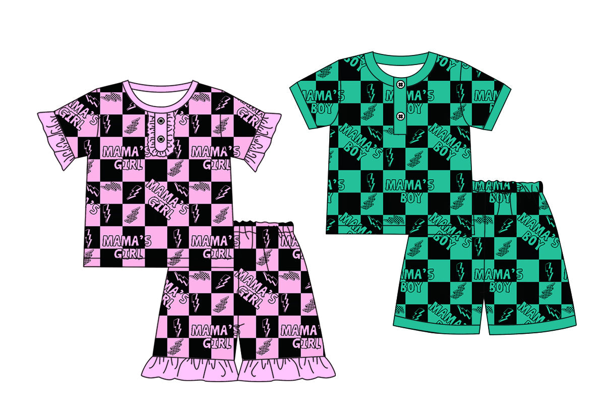 Baby Kids Mama's Boy Girl Checked Sibling Pajamas Set ( Moq 5 Each Style ) 2.11
