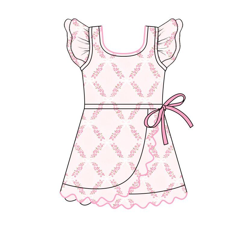 ( Moq 5 ) Preorder Baby Girls Kids Short Sleeves Floral Shorts Scallop Dress Yoga Active Clothes