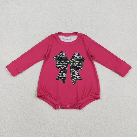 Baby Girls Infant Pink Long Sleeve Camo Bow Bubble Romper RTS