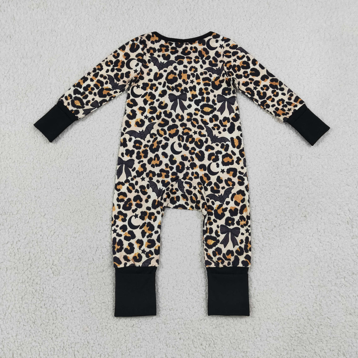 Baby Girls Infant Bats Leopard Halloween Zipper Footie Sleeper Romper Clothes RTS